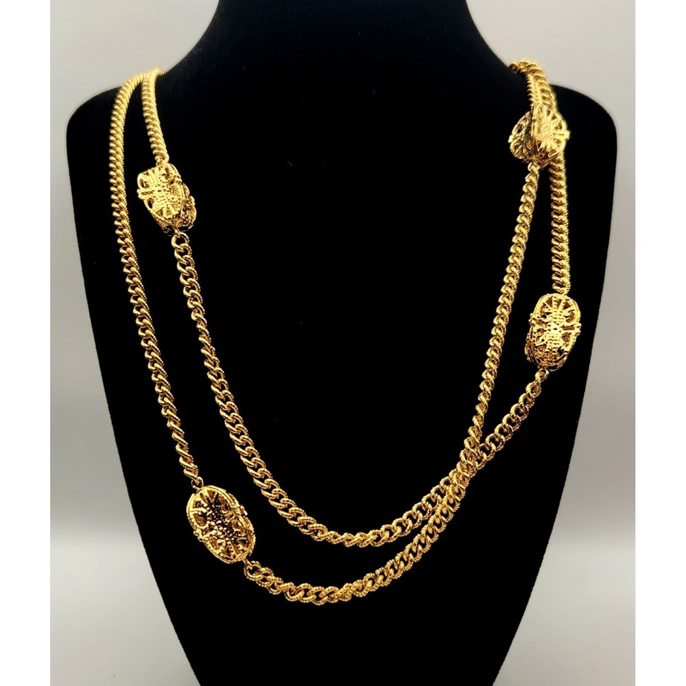Vintage KJL Kenneth Jay Lane 48" Gold Tone Long Station Necklace Rope Chain